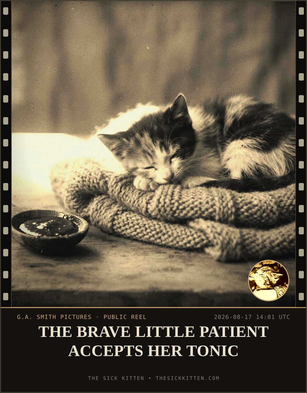 The Sick Kitten, frame no. 925: THE BRAVE LITTLE PATIENT ACCEPTS HER TONIC