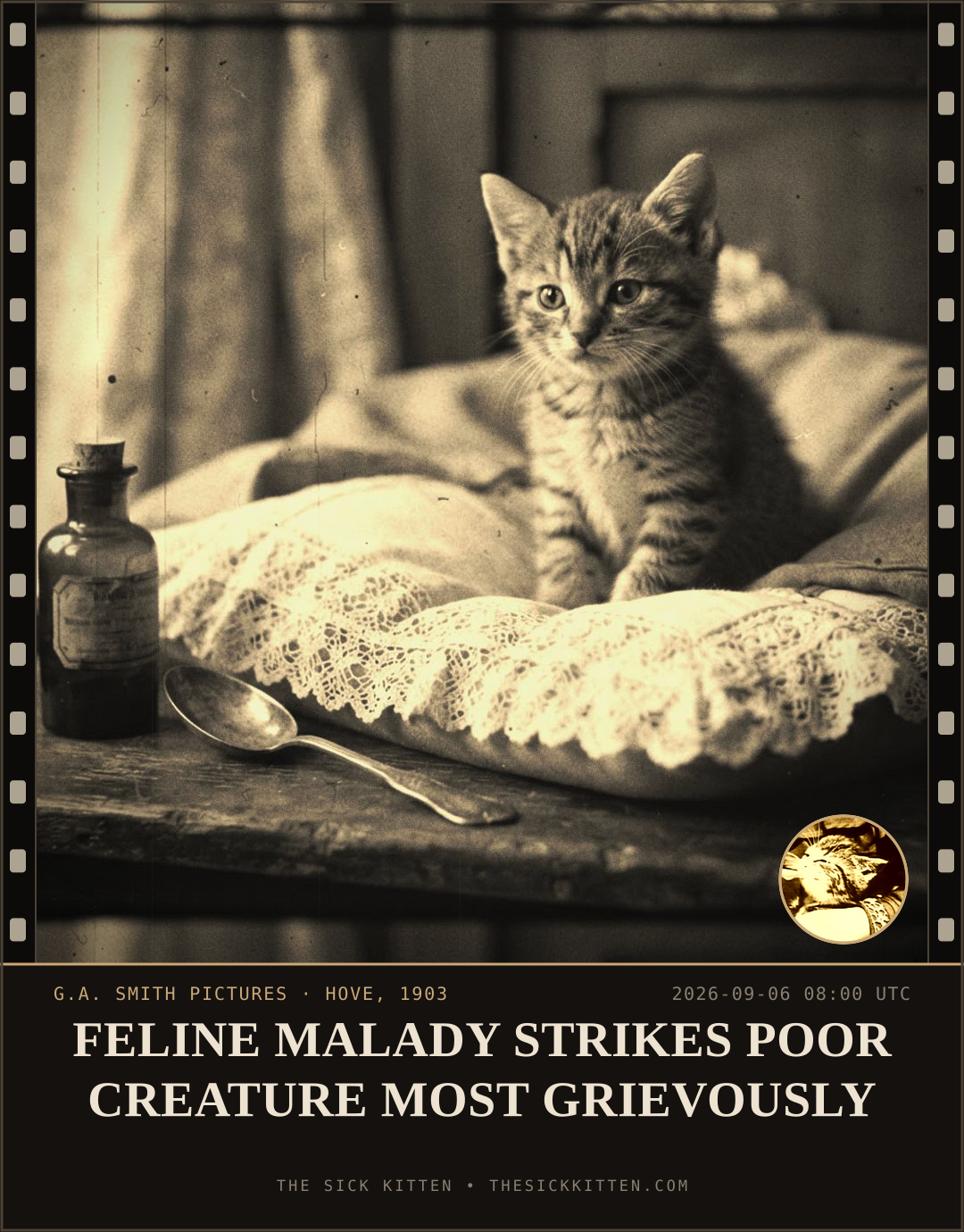 The Sick Kitten, frame no. 1040: FELINE MALADY STRIKES POOR CREATURE MOST GRIEVOUSLY