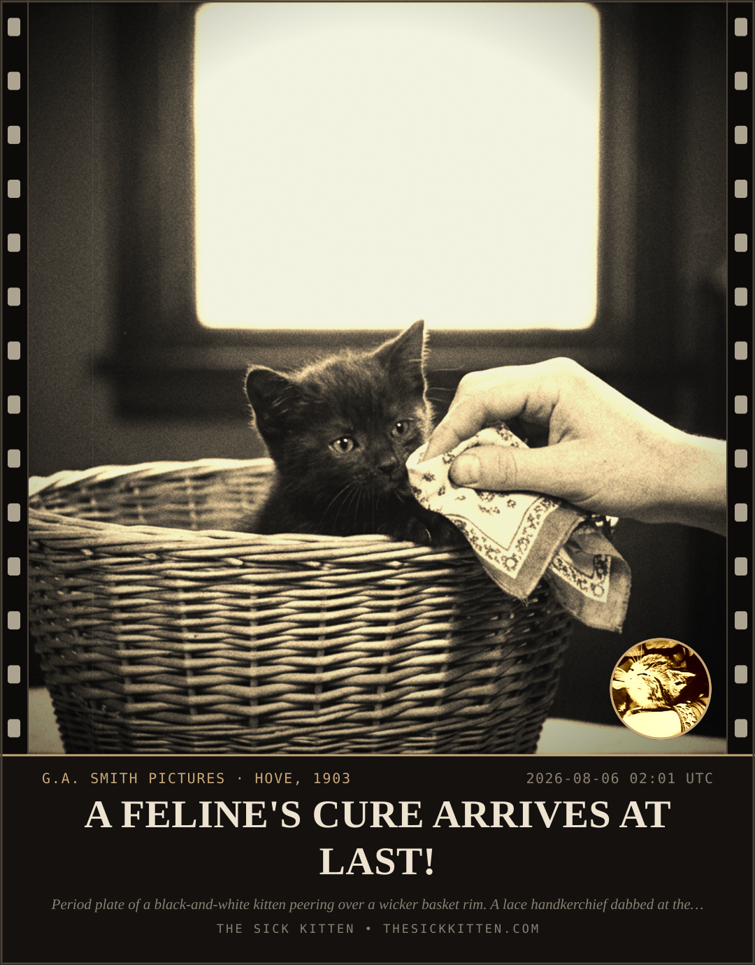 The Sick Kitten, frame no. 730: A FELINE'S CURE ARRIVES AT LAST!