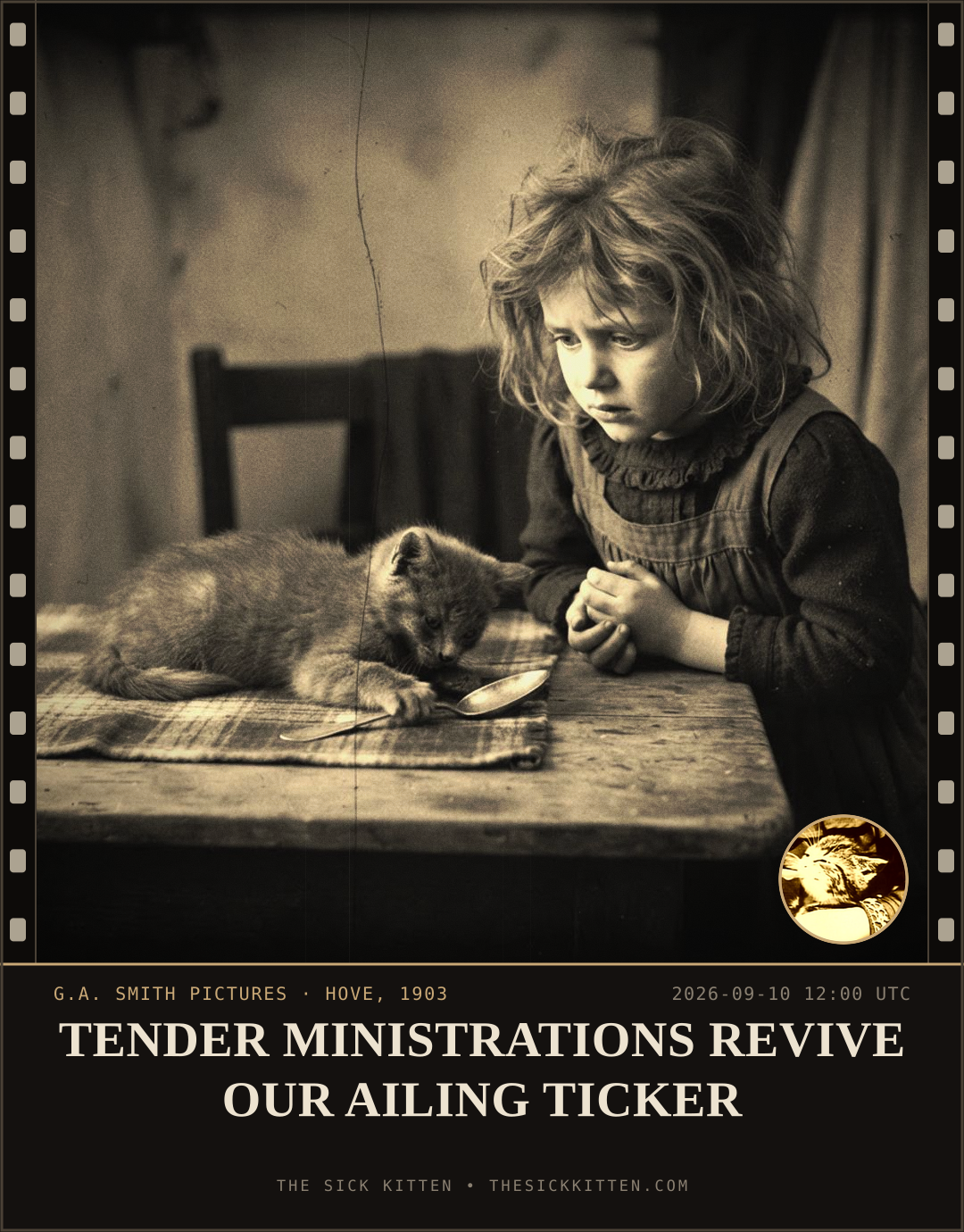 The Sick Kitten, frame no. 1077: TENDER MINISTRATIONS REVIVE OUR AILING TICKER