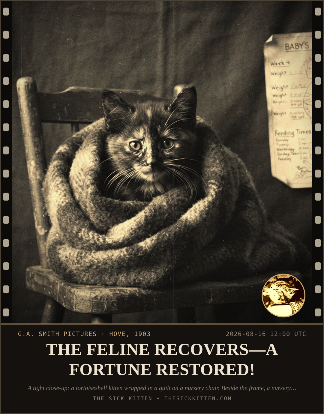 The Sick Kitten, frame no. 917: THE FELINE RECOVERS—A FORTUNE RESTORED!
