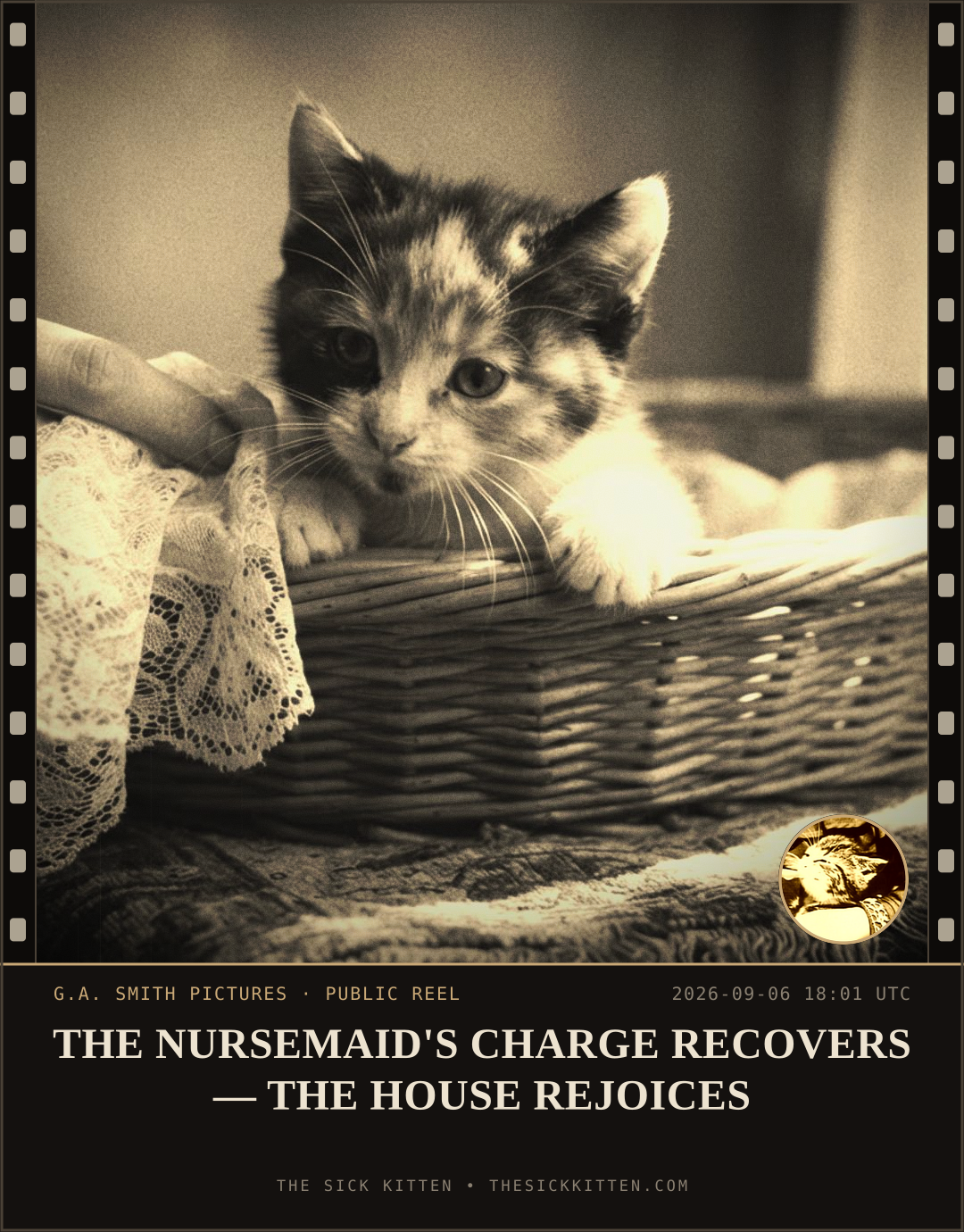The Sick Kitten, frame no. 1046: THE NURSEMAID'S CHARGE RECOVERS — THE HOUSE REJOICES