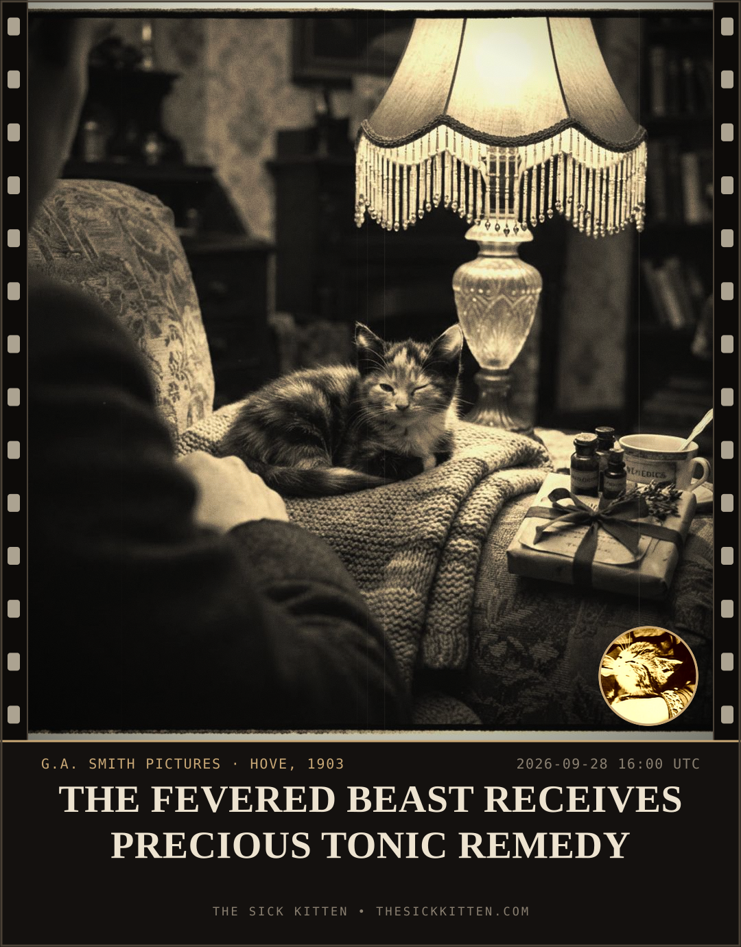 The Sick Kitten, frame no. 1232: THE FEVERED BEAST RECEIVES PRECIOUS TONIC REMEDY