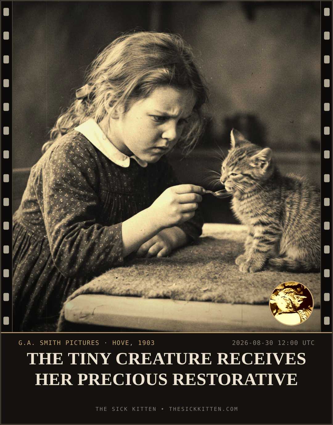 The Sick Kitten, frame no. 989: THE TINY CREATURE RECEIVES HER PRECIOUS RESTORATIVE
