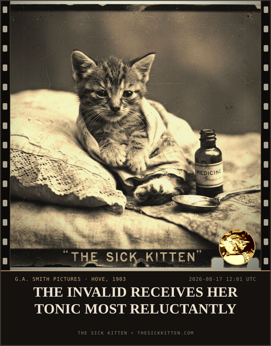 The Sick Kitten, frame no. 924: THE INVALID RECEIVES HER TONIC MOST RELUCTANTLY