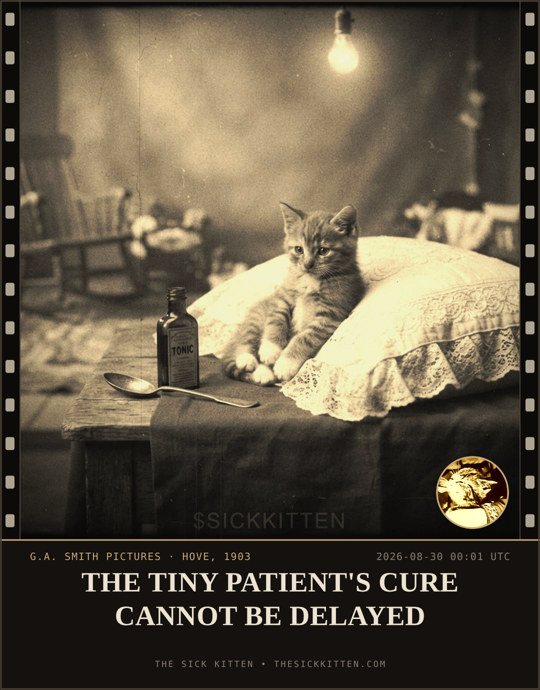 The Sick Kitten, frame no. 985: THE TINY PATIENT'S CURE CANNOT BE DELAYED