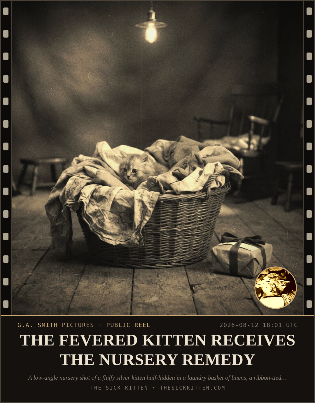 The Sick Kitten, frame no. 884: THE FEVERED KITTEN RECEIVES THE NURSERY REMEDY