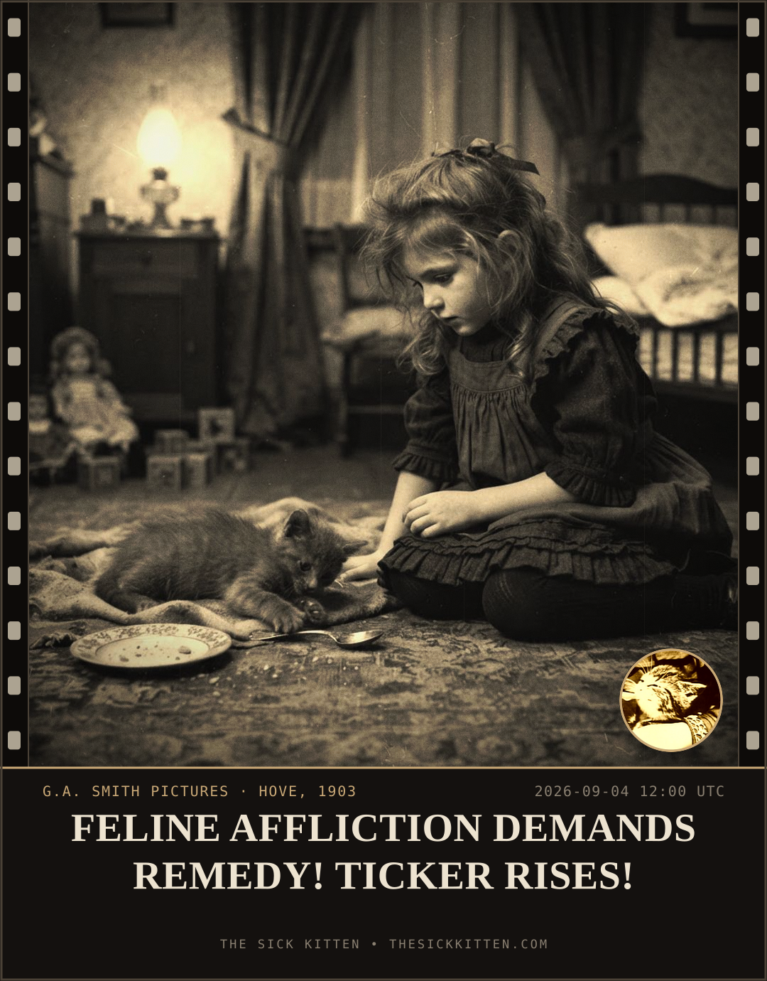 The Sick Kitten, frame no. 1024: FELINE AFFLICTION DEMANDS REMEDY! TICKER RISES!