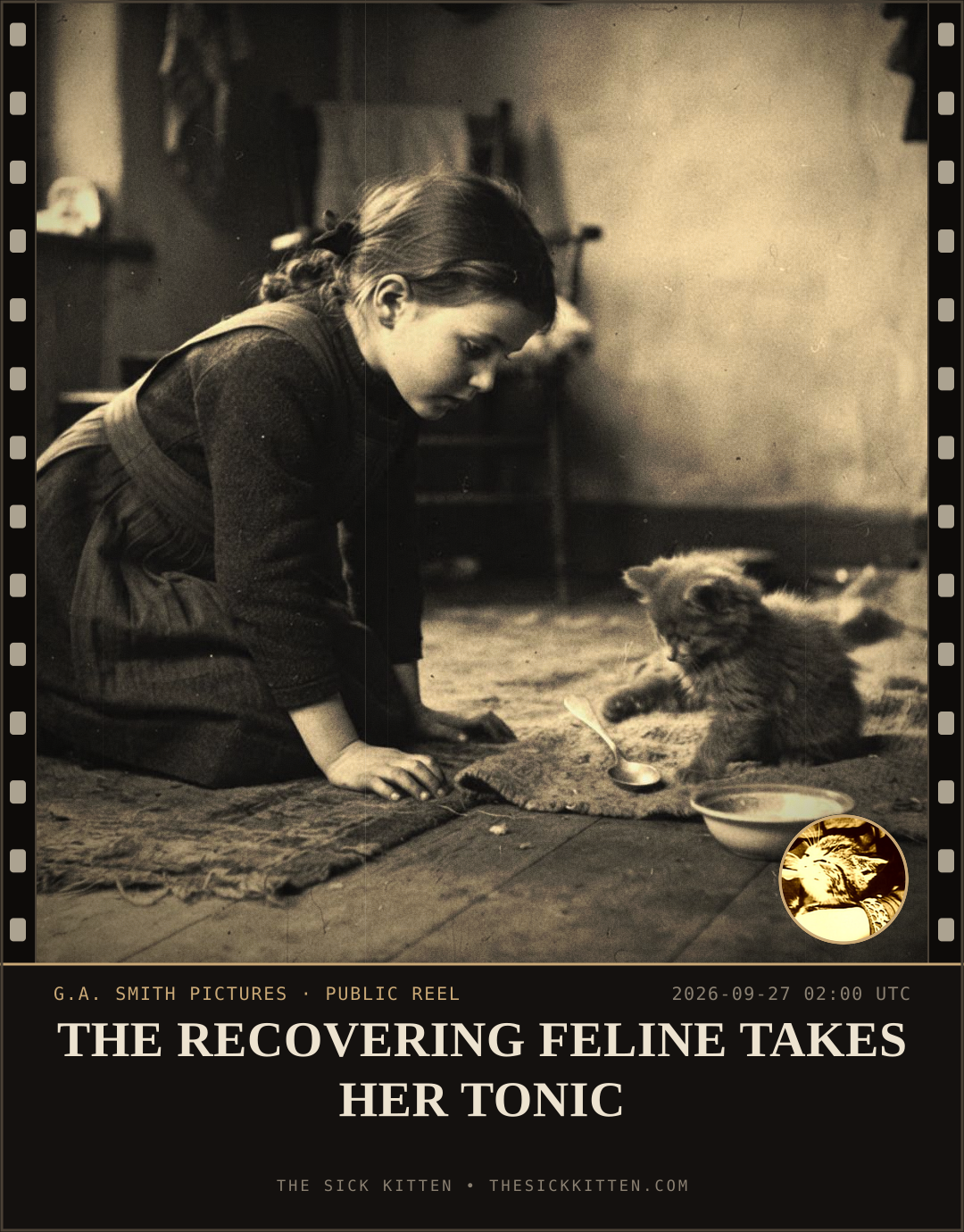 The Sick Kitten, frame no. 1219: THE RECOVERING FELINE TAKES HER TONIC