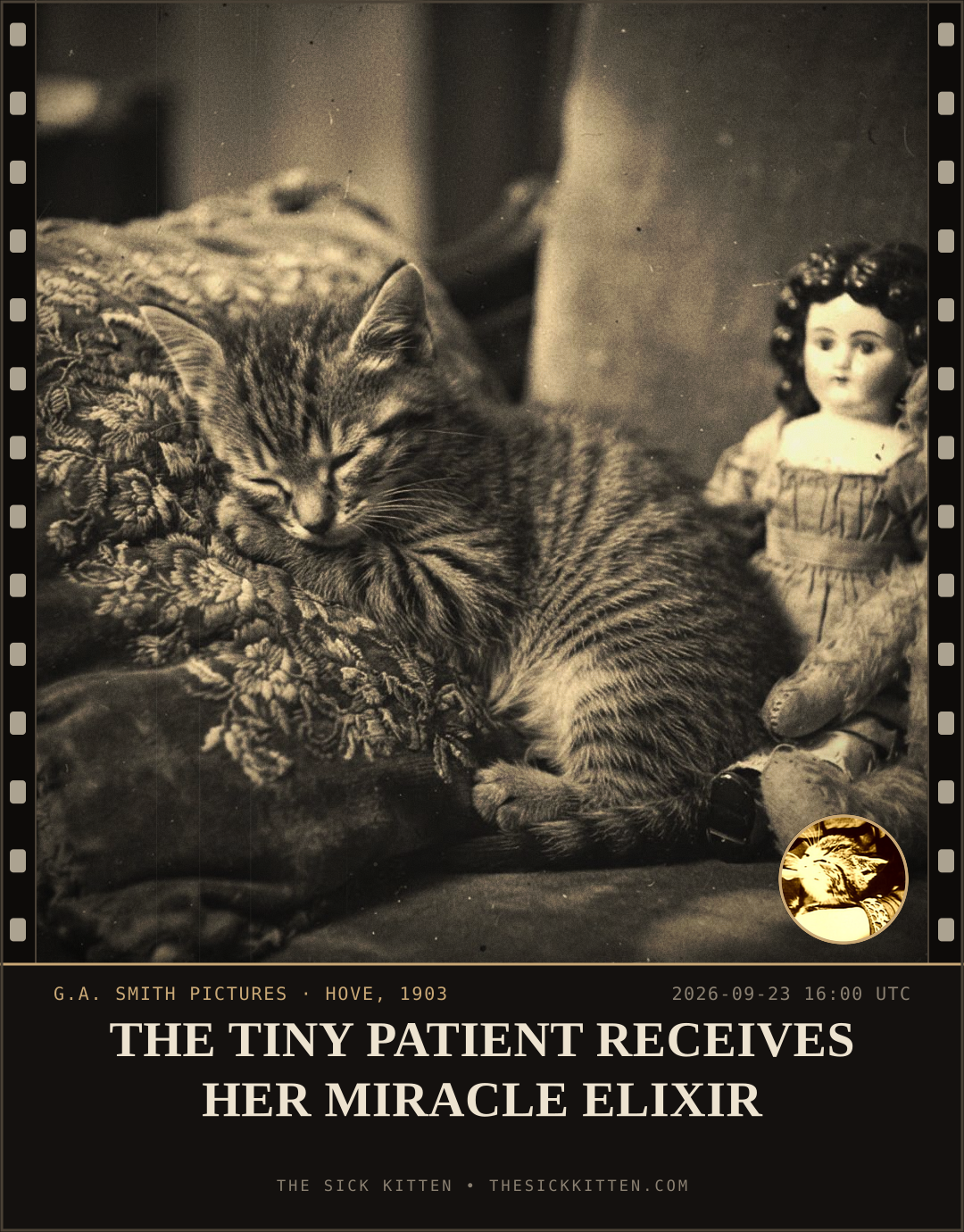 The Sick Kitten, frame no. 1194: THE TINY PATIENT RECEIVES HER MIRACLE ELIXIR
