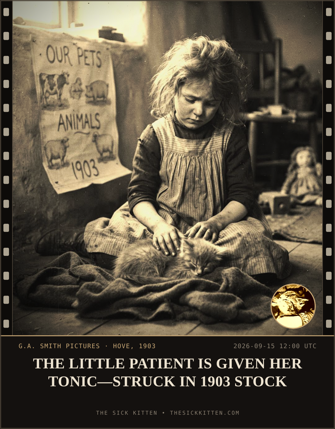 The Sick Kitten, frame no. 1123: THE LITTLE PATIENT IS GIVEN HER TONIC—STRUCK IN 1903 STOCK