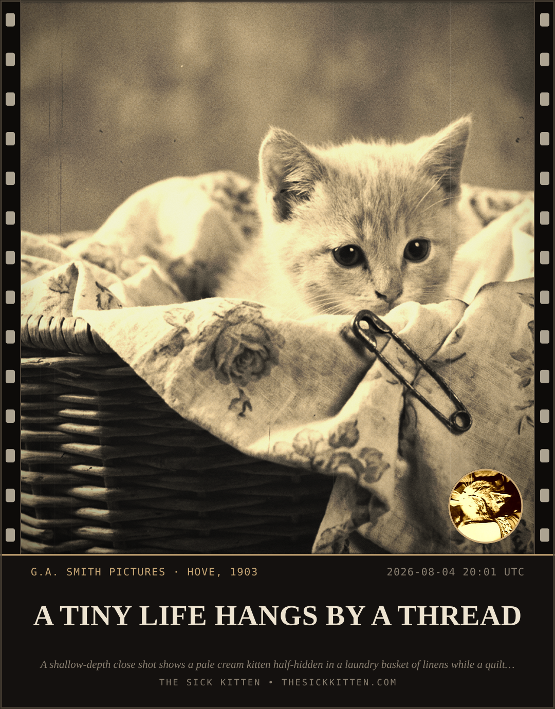 The Sick Kitten, frame no. 675: A TINY LIFE HANGS BY A THREAD