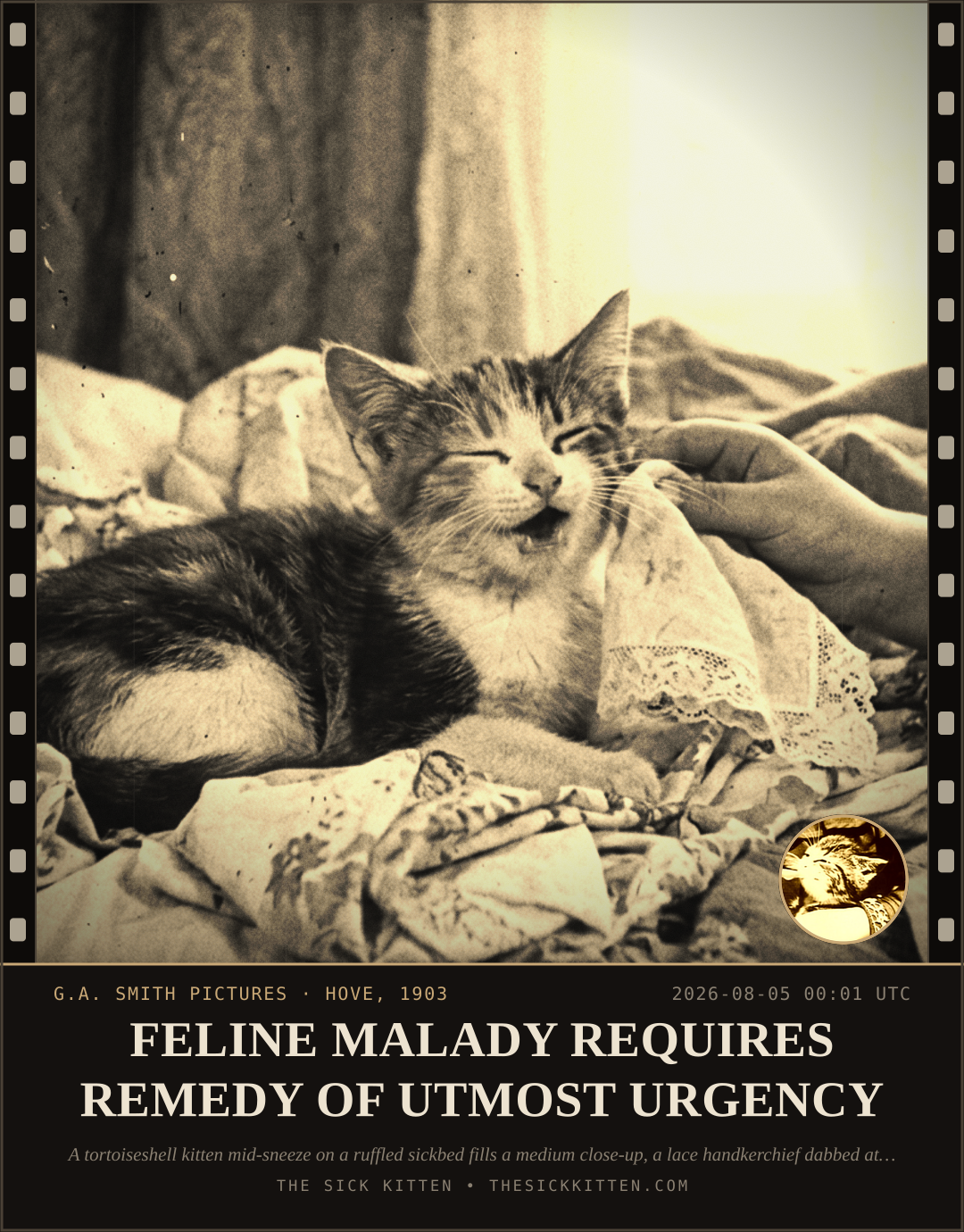 The Sick Kitten, frame no. 683: FELINE MALADY REQUIRES REMEDY OF UTMOST URGENCY
