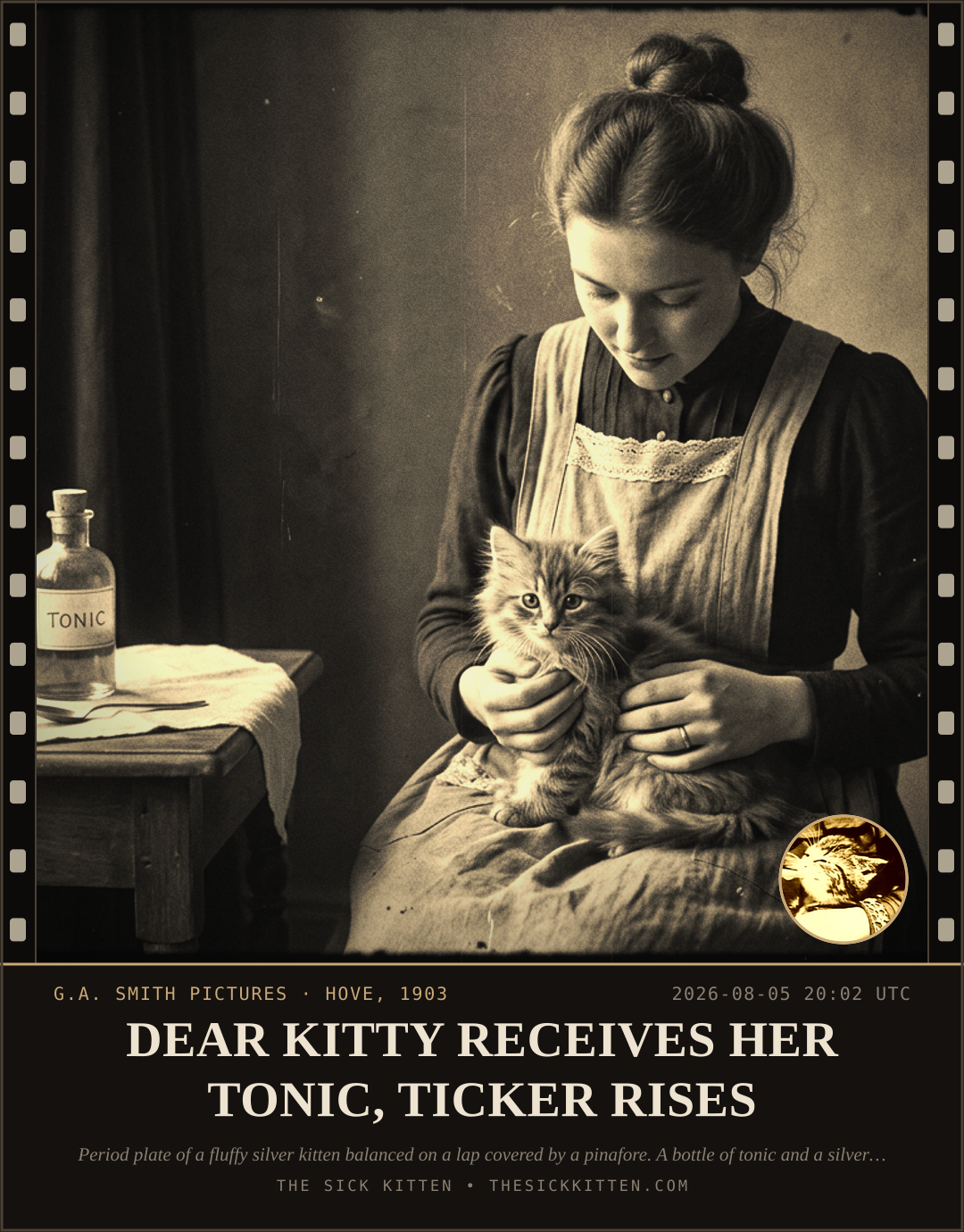 The Sick Kitten, frame no. 719: DEAR KITTY RECEIVES HER TONIC, TICKER RISES
