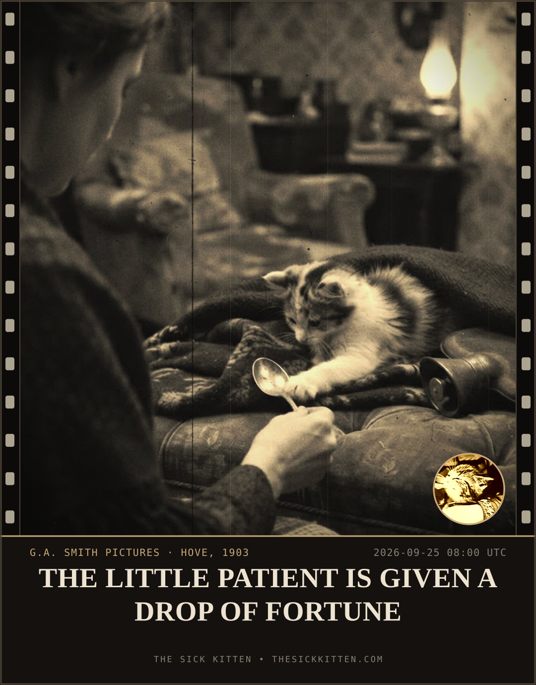 The Sick Kitten, frame no. 1206: THE LITTLE PATIENT IS GIVEN A DROP OF FORTUNE