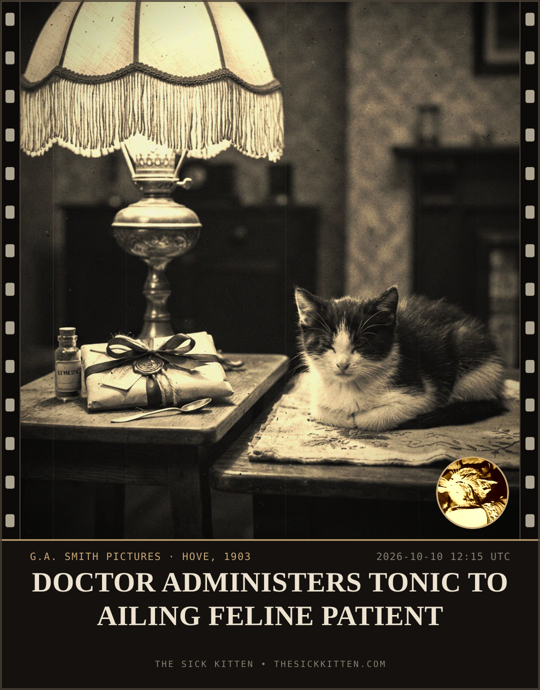 The Sick Kitten, frame no. 1265: DOCTOR ADMINISTERS TONIC TO AILING FELINE PATIENT