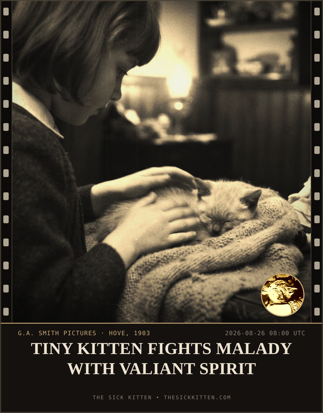 The Sick Kitten, frame no. 951: TINY KITTEN FIGHTS MALADY WITH VALIANT SPIRIT