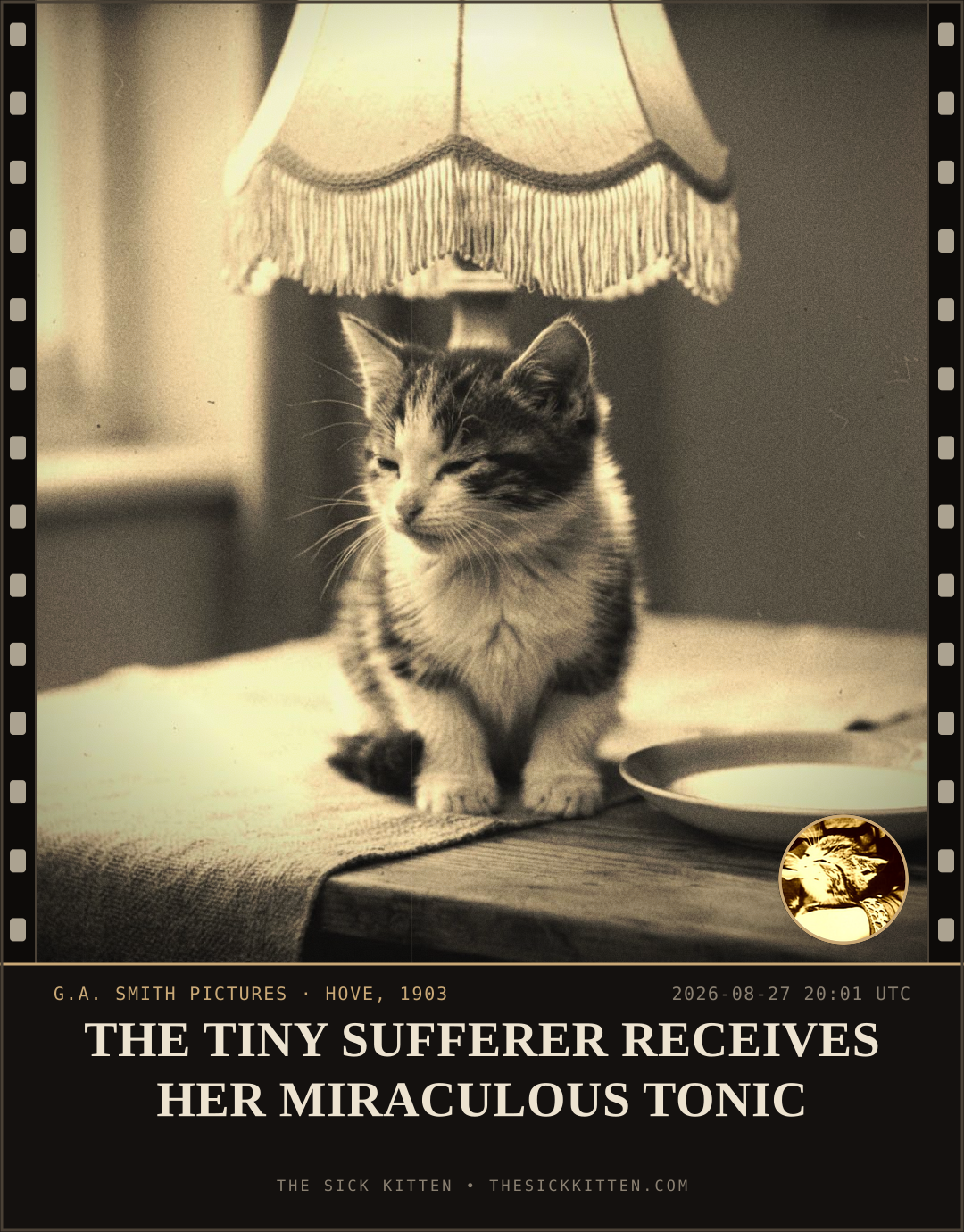 The Sick Kitten, frame no. 966: THE TINY SUFFERER RECEIVES HER MIRACULOUS TONIC