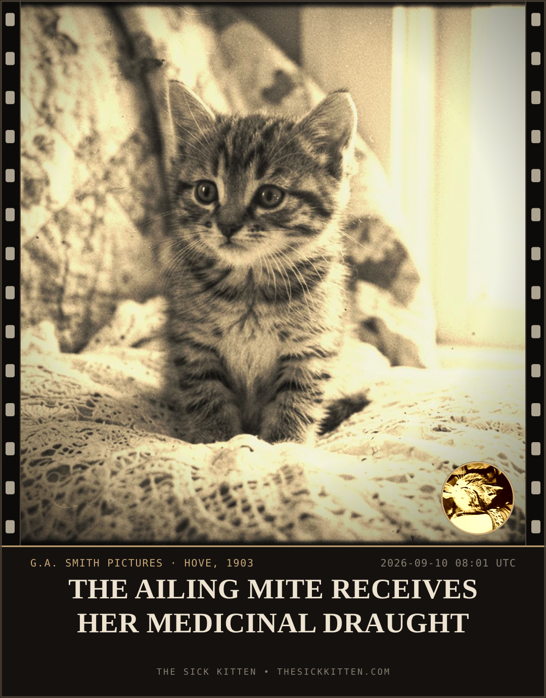 The Sick Kitten, frame no. 1076: THE AILING MITE RECEIVES HER MEDICINAL DRAUGHT