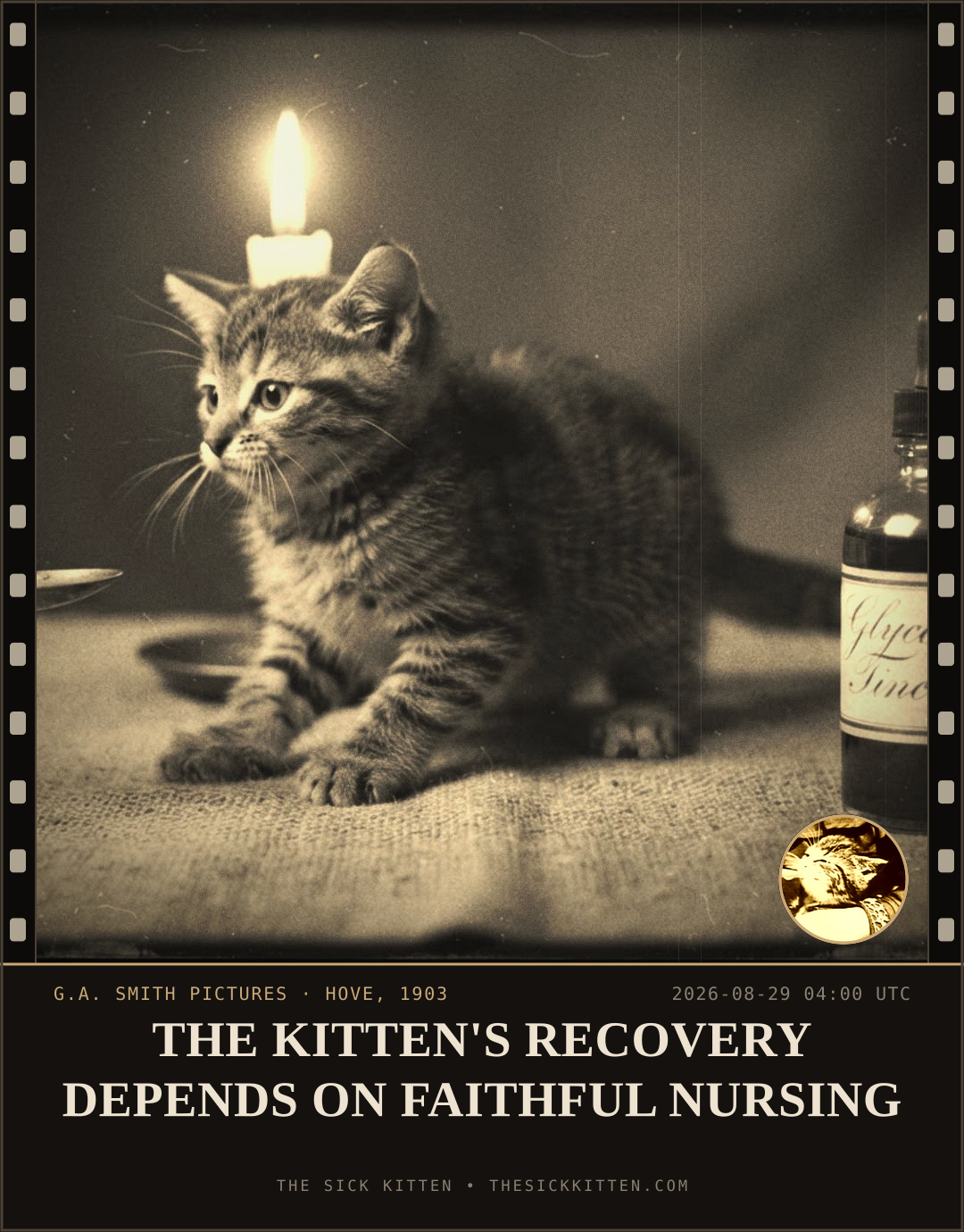 The Sick Kitten, frame no. 978: THE KITTEN'S RECOVERY DEPENDS ON FAITHFUL NURSING