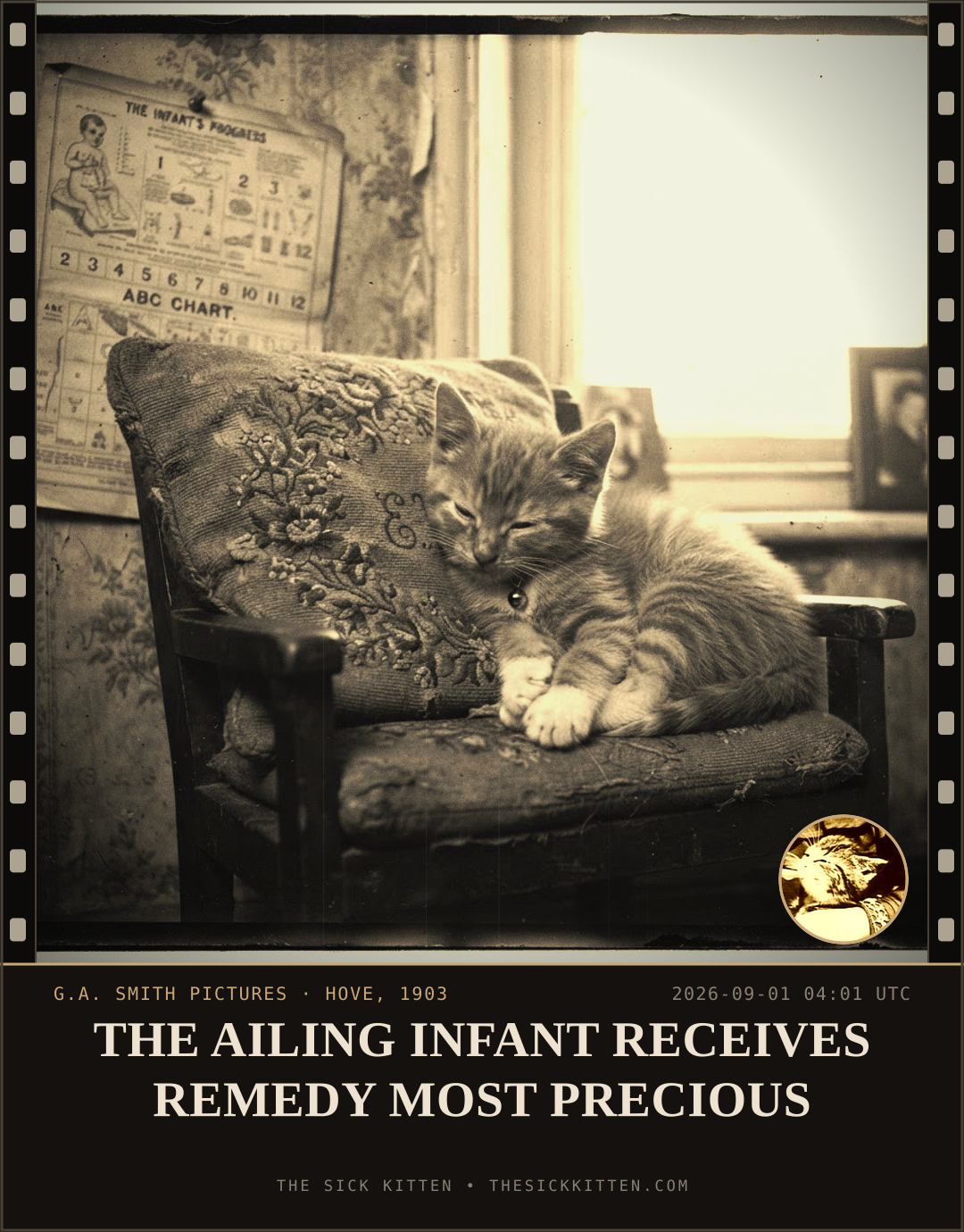 The Sick Kitten, frame no. 999: THE AILING INFANT RECEIVES REMEDY MOST PRECIOUS