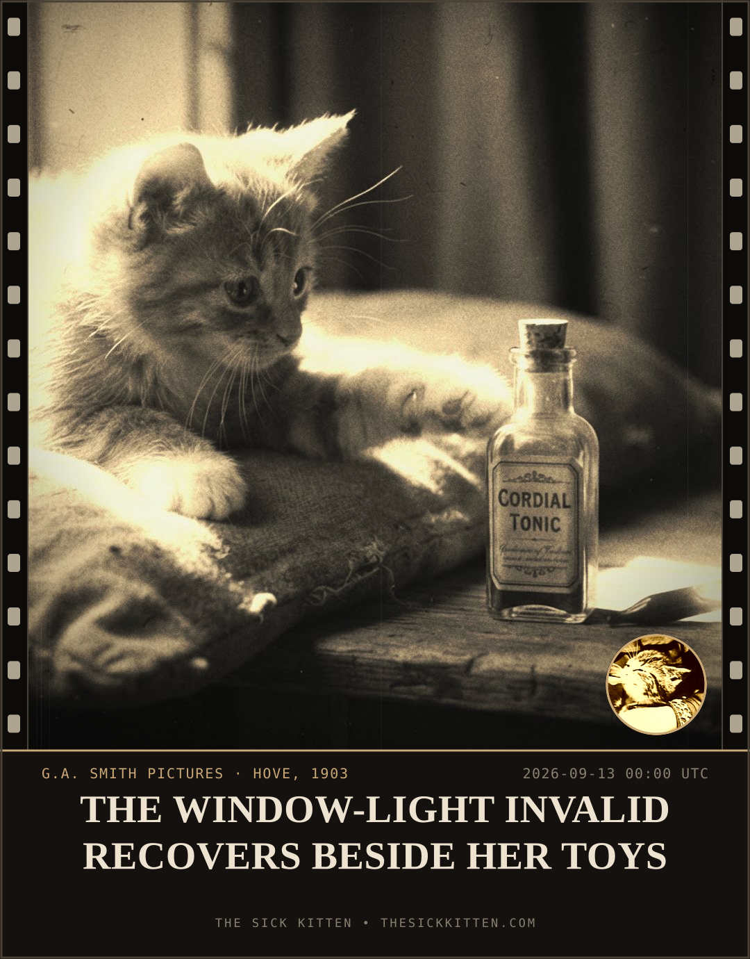 The Sick Kitten, frame no. 1100: THE WINDOW-LIGHT INVALID RECOVERS BESIDE HER TOYS