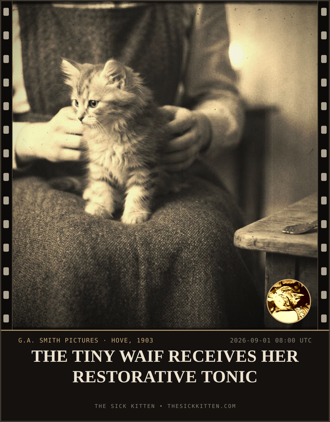 The Sick Kitten, frame no. 1000: THE TINY WAIF RECEIVES HER RESTORATIVE TONIC