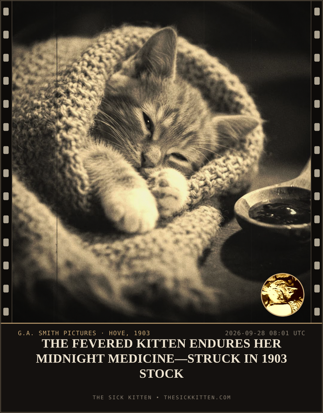 The Sick Kitten, frame no. 1230: THE FEVERED KITTEN ENDURES HER MIDNIGHT MEDICINE—STRUCK IN 1903 STOCK