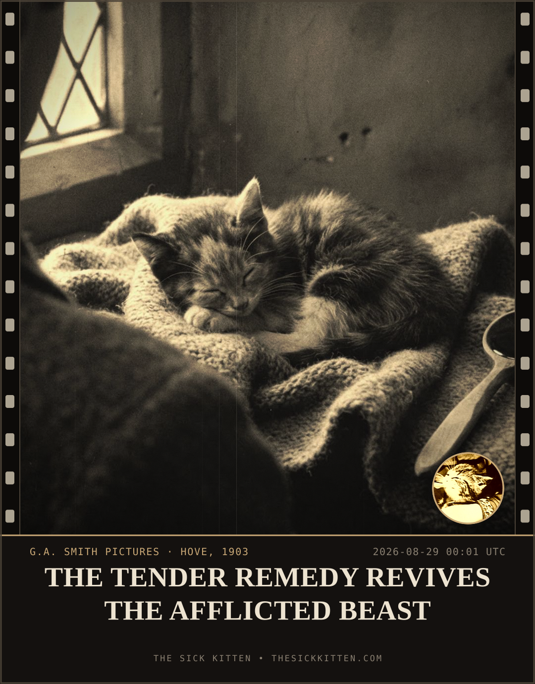 The Sick Kitten, frame no. 977: THE TENDER REMEDY REVIVES THE AFFLICTED BEAST