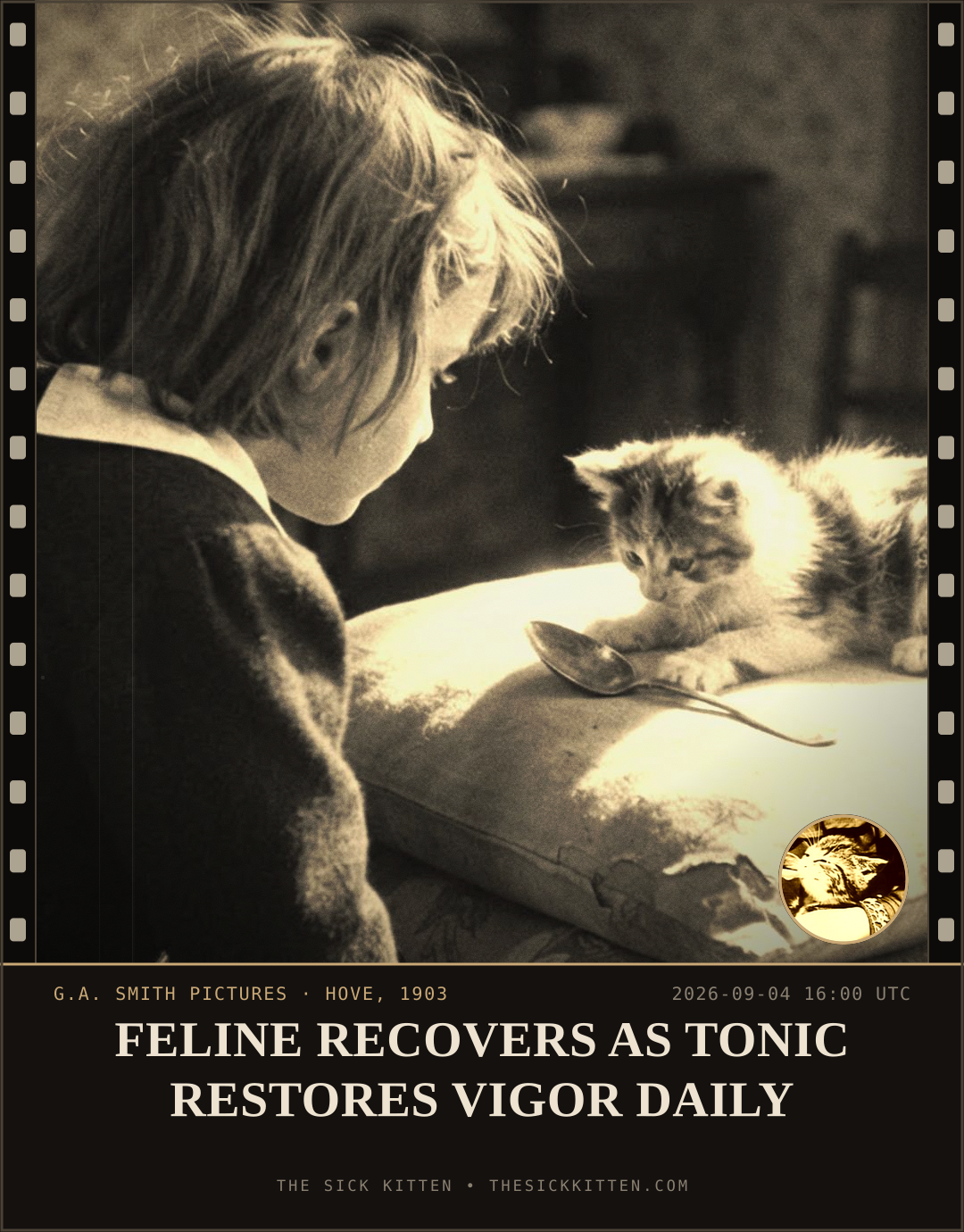 The Sick Kitten, frame no. 1025: FELINE RECOVERS AS TONIC RESTORES VIGOR DAILY