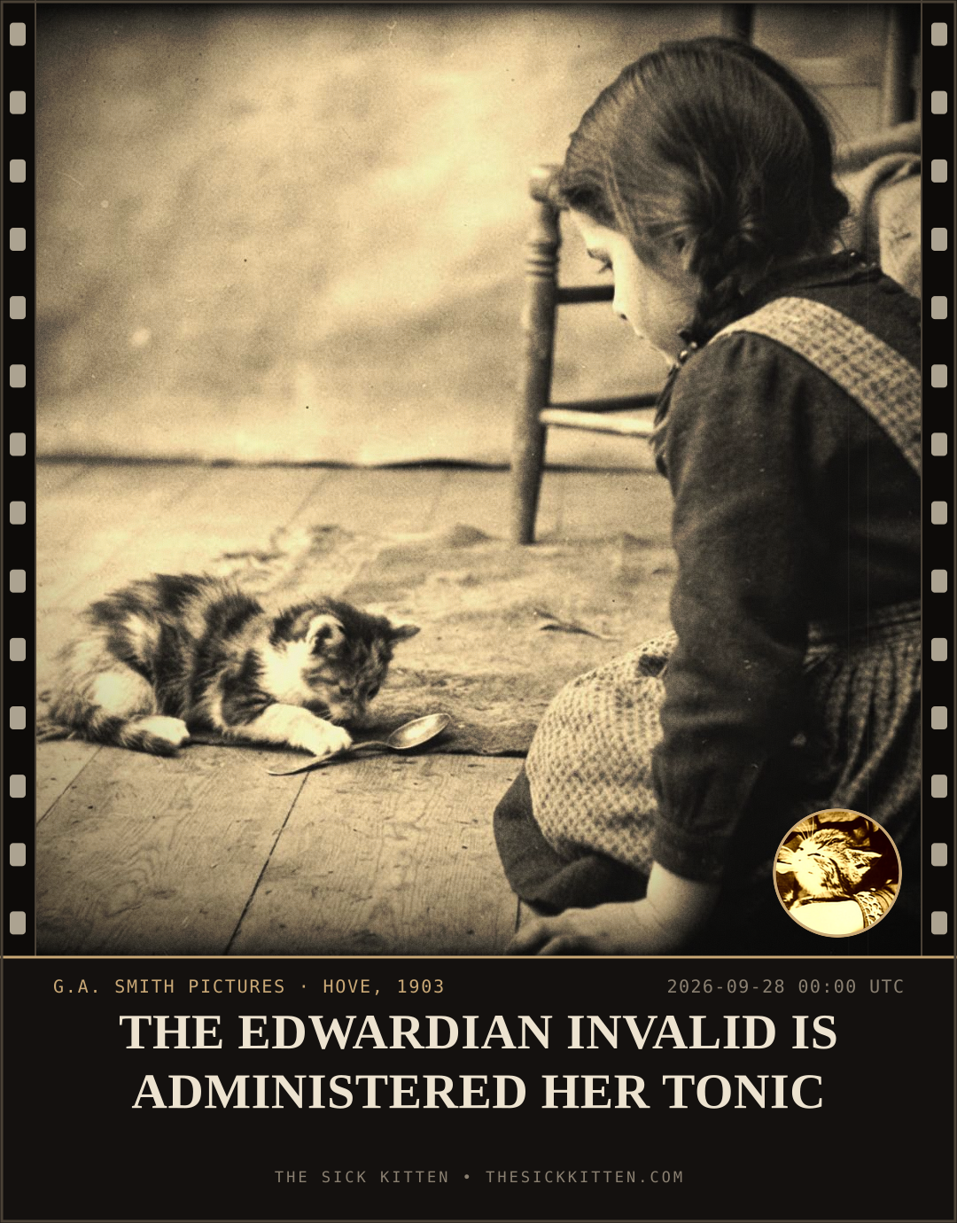 The Sick Kitten, frame no. 1227: THE EDWARDIAN INVALID IS ADMINISTERED HER TONIC