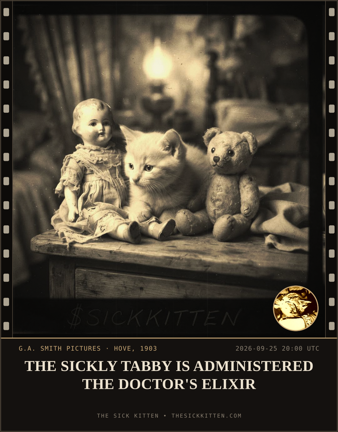 The Sick Kitten, frame no. 1209: THE SICKLY TABBY IS ADMINISTERED THE DOCTOR'S ELIXIR
