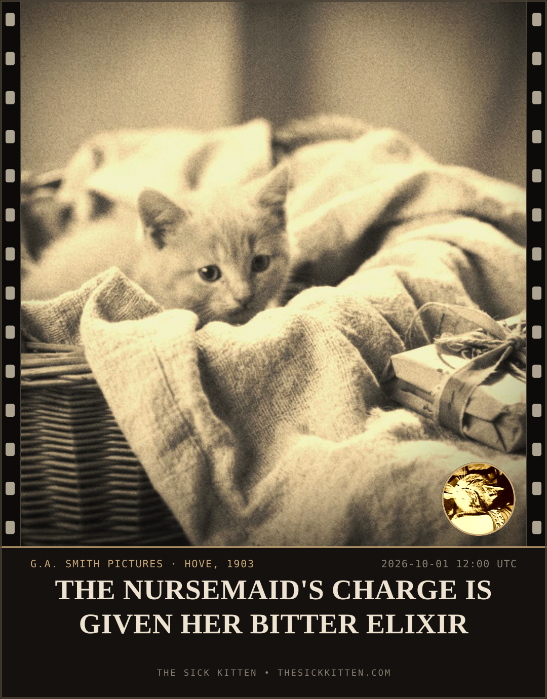 The Sick Kitten, frame no. 1248: THE NURSEMAID'S CHARGE IS GIVEN HER BITTER ELIXIR