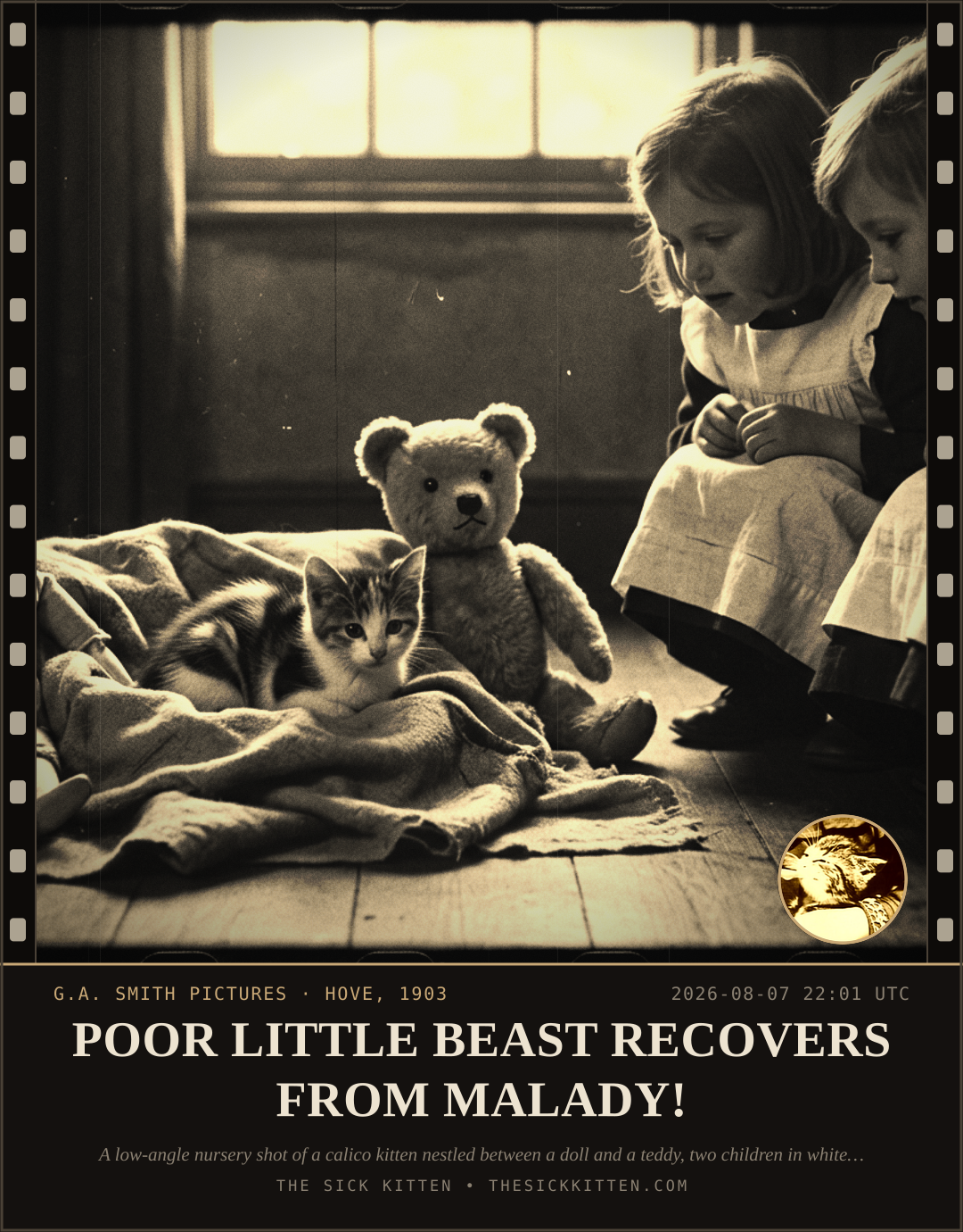 The Sick Kitten, frame no. 814: POOR LITTLE BEAST RECOVERS FROM MALADY!