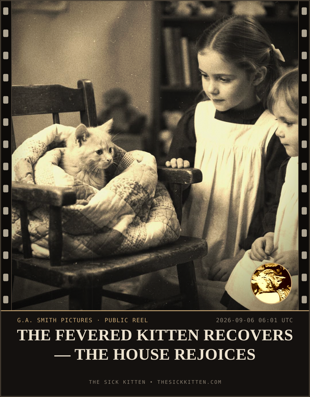The Sick Kitten, frame no. 1039: THE FEVERED KITTEN RECOVERS — THE HOUSE REJOICES