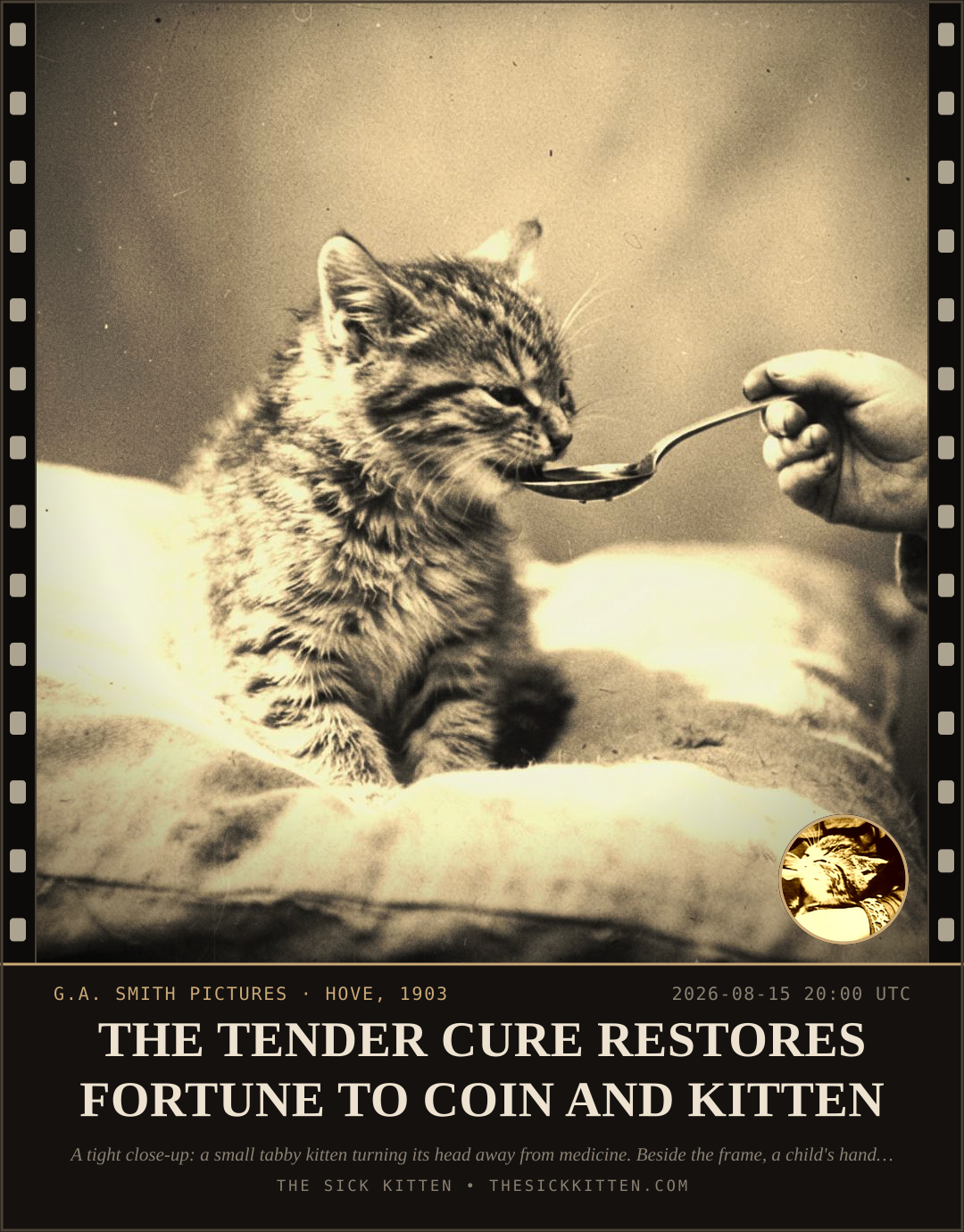 The Sick Kitten, frame no. 909: THE TENDER CURE RESTORES FORTUNE TO COIN AND KITTEN