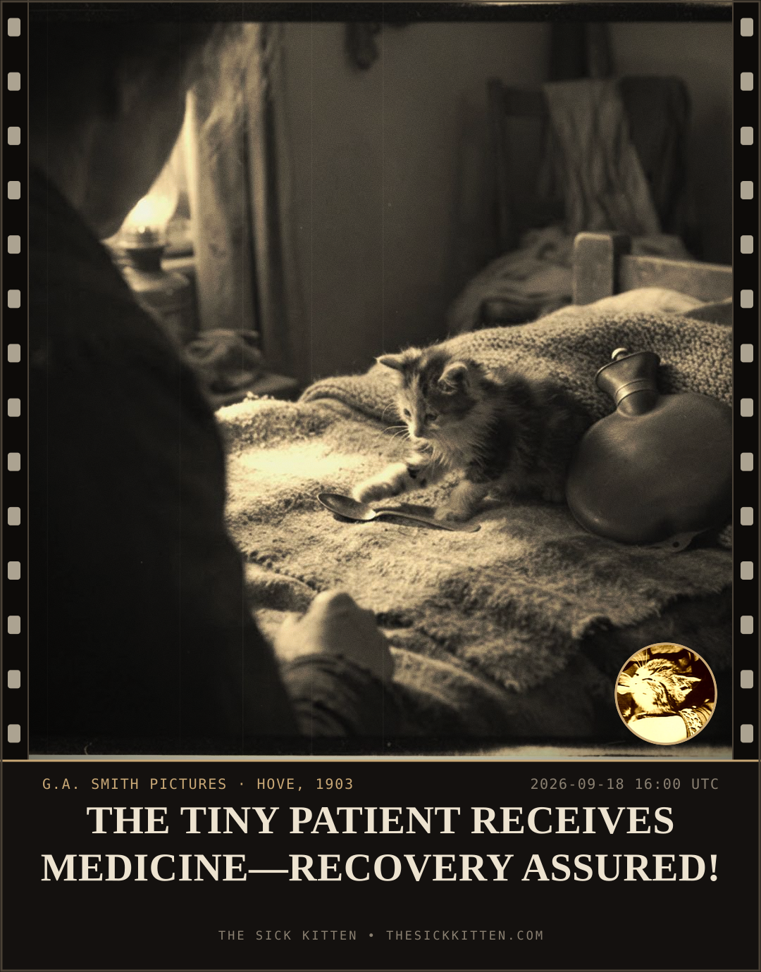 The Sick Kitten, frame no. 1146: THE TINY PATIENT RECEIVES MEDICINE—RECOVERY ASSURED!