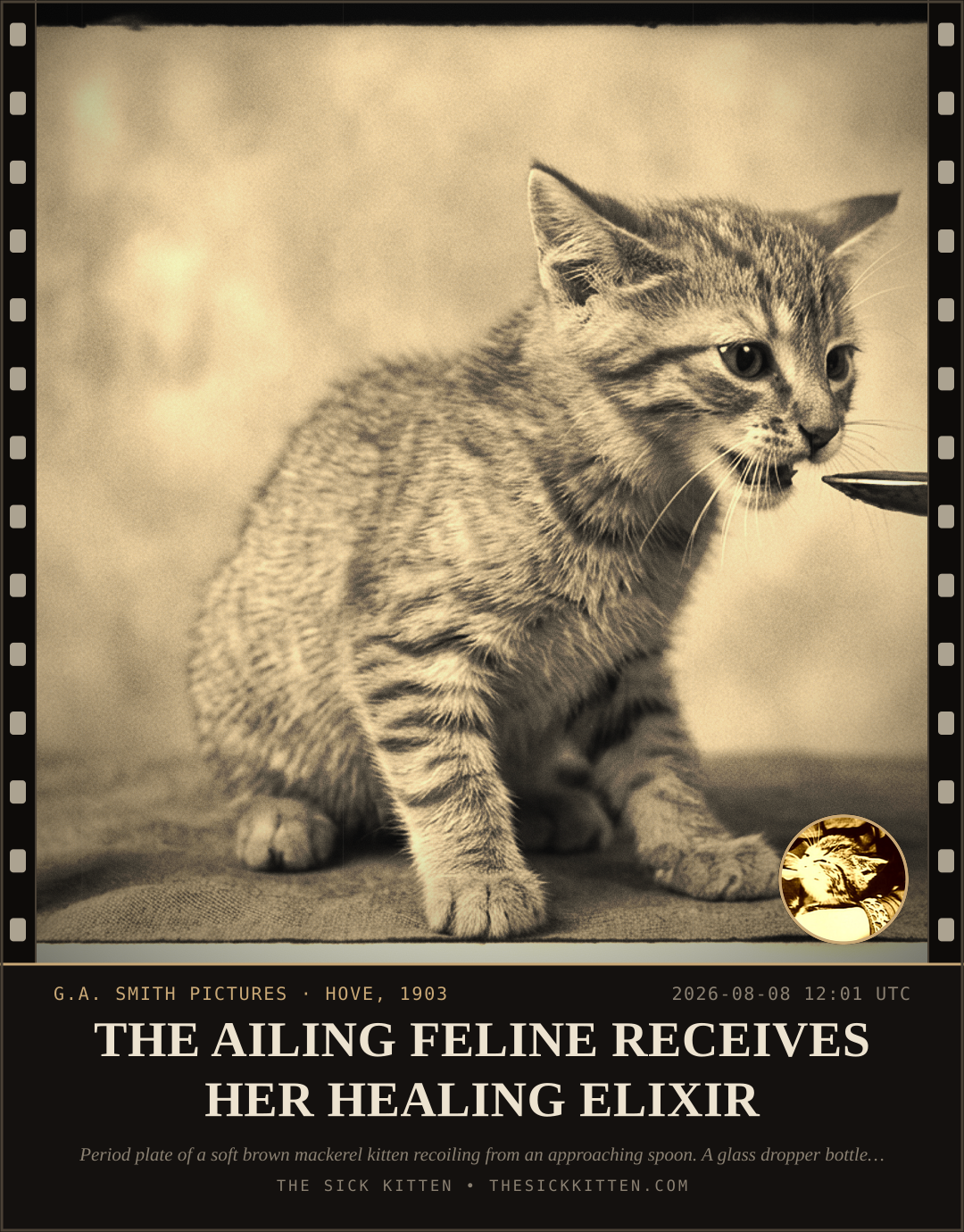 The Sick Kitten, frame no. 840: THE AILING FELINE RECEIVES HER HEALING ELIXIR