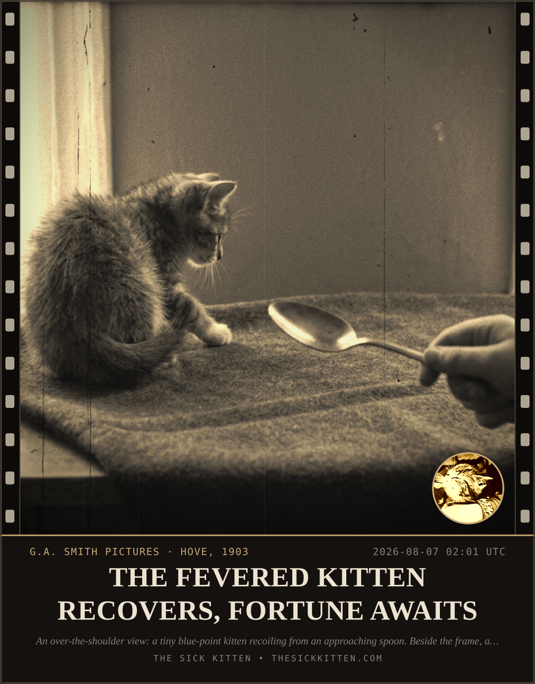 The Sick Kitten, frame no. 777: THE FEVERED KITTEN RECOVERS, FORTUNE AWAITS