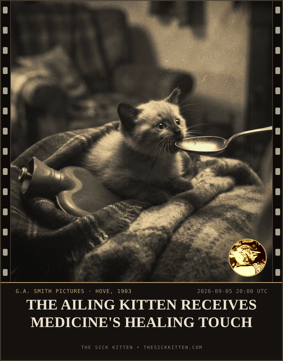 The Sick Kitten, frame no. 1034: THE AILING KITTEN RECEIVES MEDICINE'S HEALING TOUCH