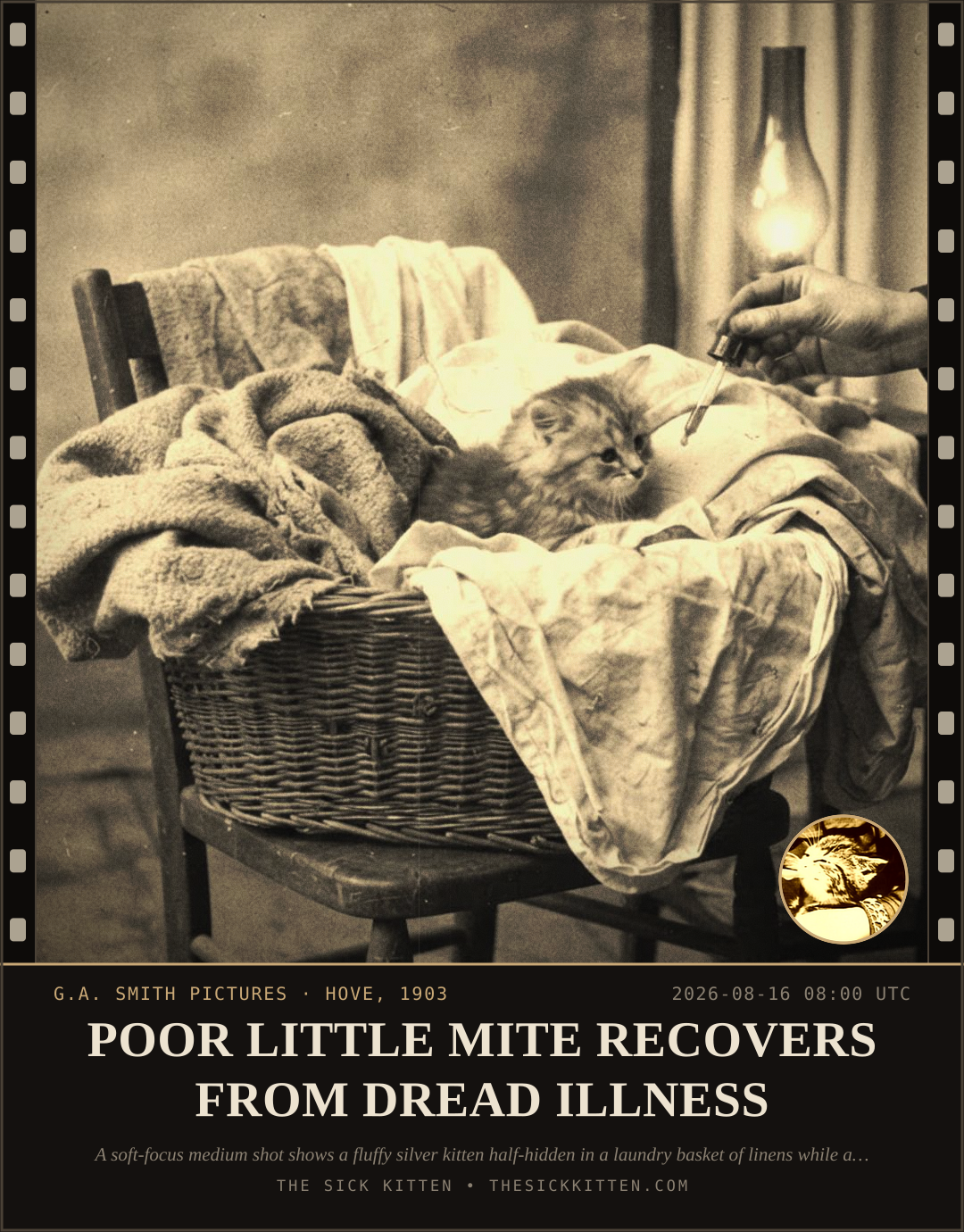 The Sick Kitten, frame no. 915: POOR LITTLE MITE RECOVERS FROM DREAD ILLNESS