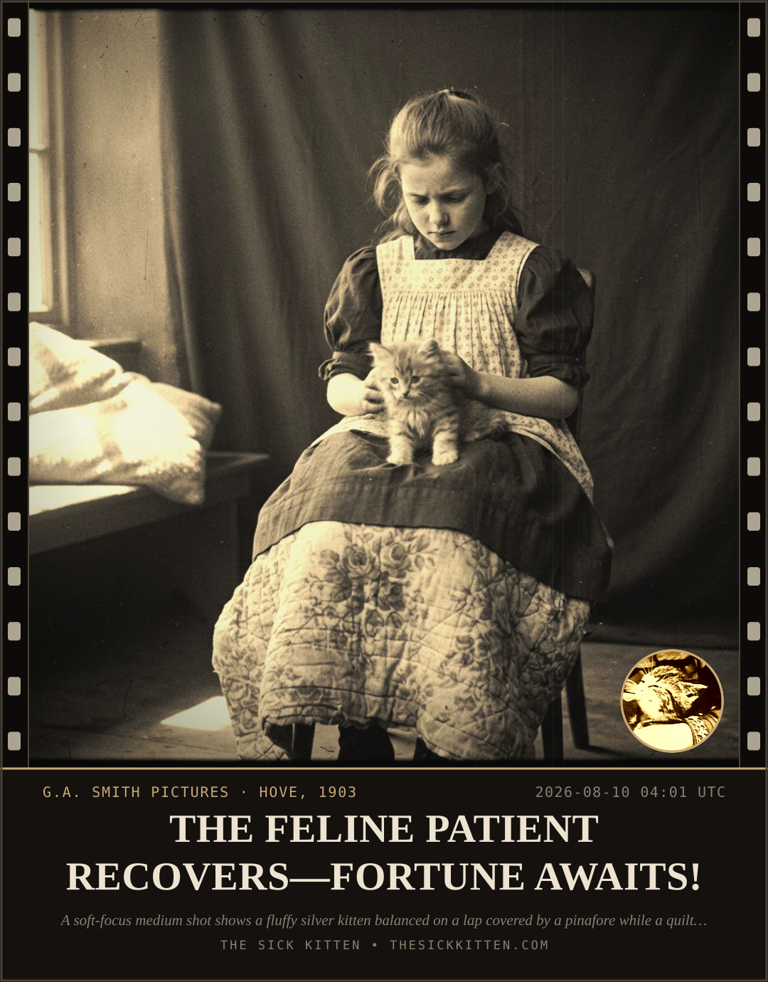 The Sick Kitten, frame no. 860: THE FELINE PATIENT RECOVERS—FORTUNE AWAITS!