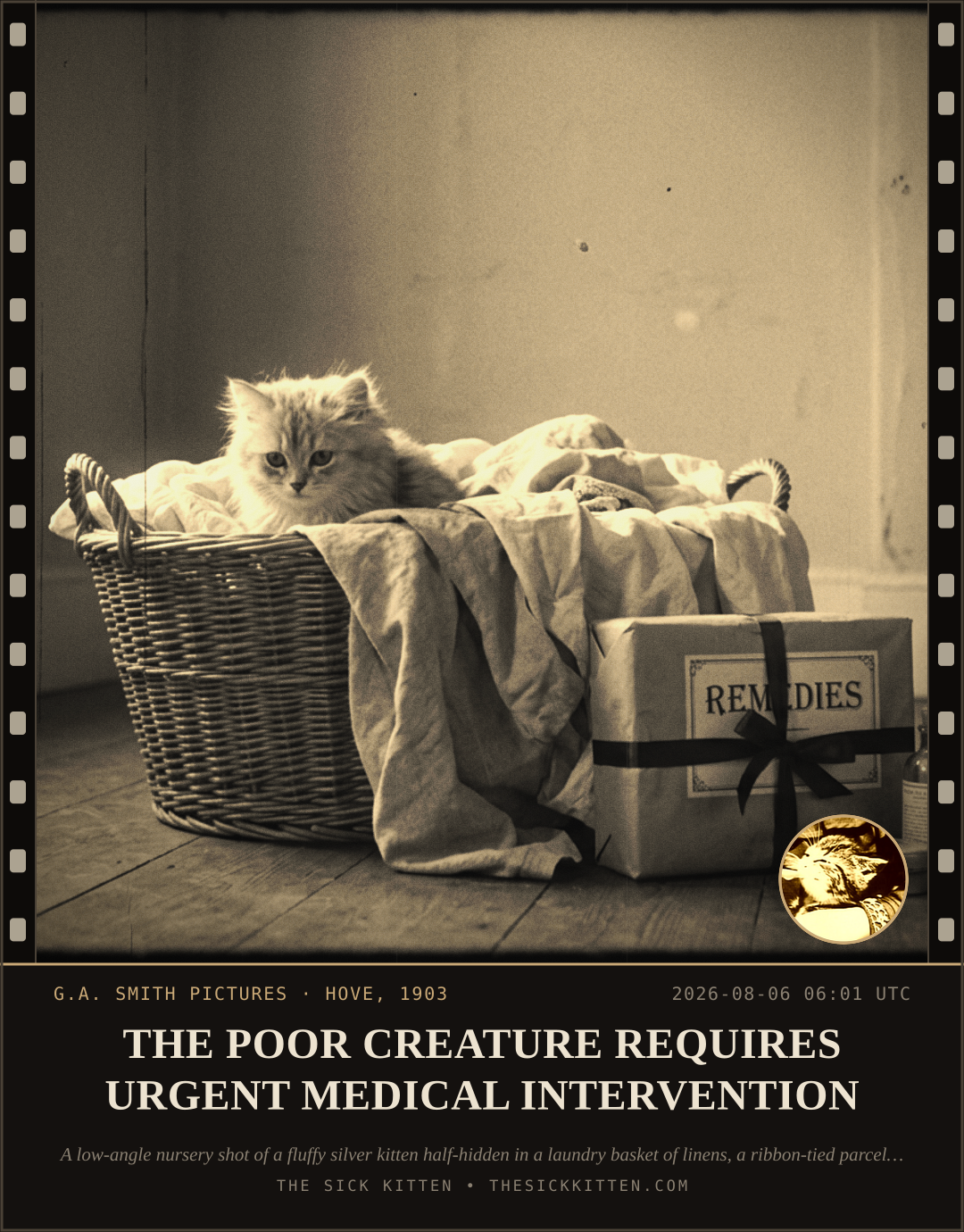The Sick Kitten, frame no. 738: THE POOR CREATURE REQUIRES URGENT MEDICAL INTERVENTION
