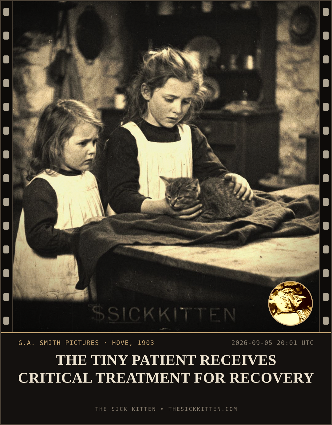 The Sick Kitten, frame no. 1035: THE TINY PATIENT RECEIVES CRITICAL TREATMENT FOR RECOVERY