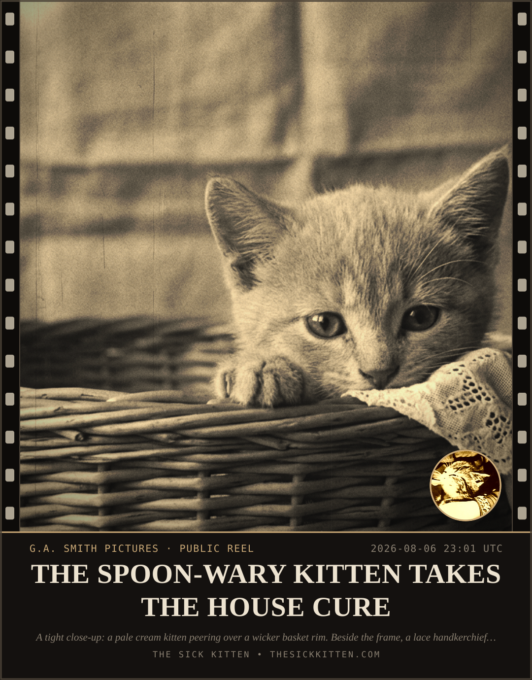 The Sick Kitten, frame no. 771: THE SPOON-WARY KITTEN TAKES THE HOUSE CURE