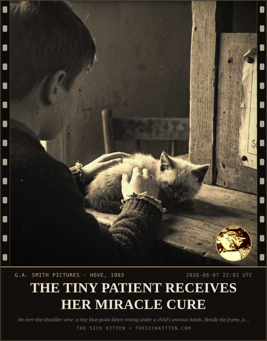 The Sick Kitten, frame no. 815: THE TINY PATIENT RECEIVES HER MIRACLE CURE