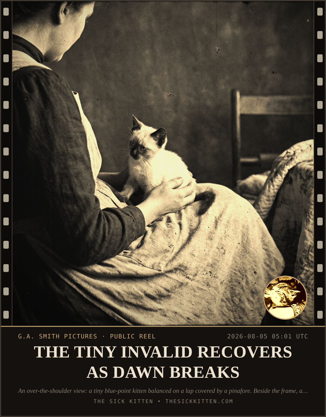 The Sick Kitten, frame no. 696: THE TINY INVALID RECOVERS AS DAWN BREAKS