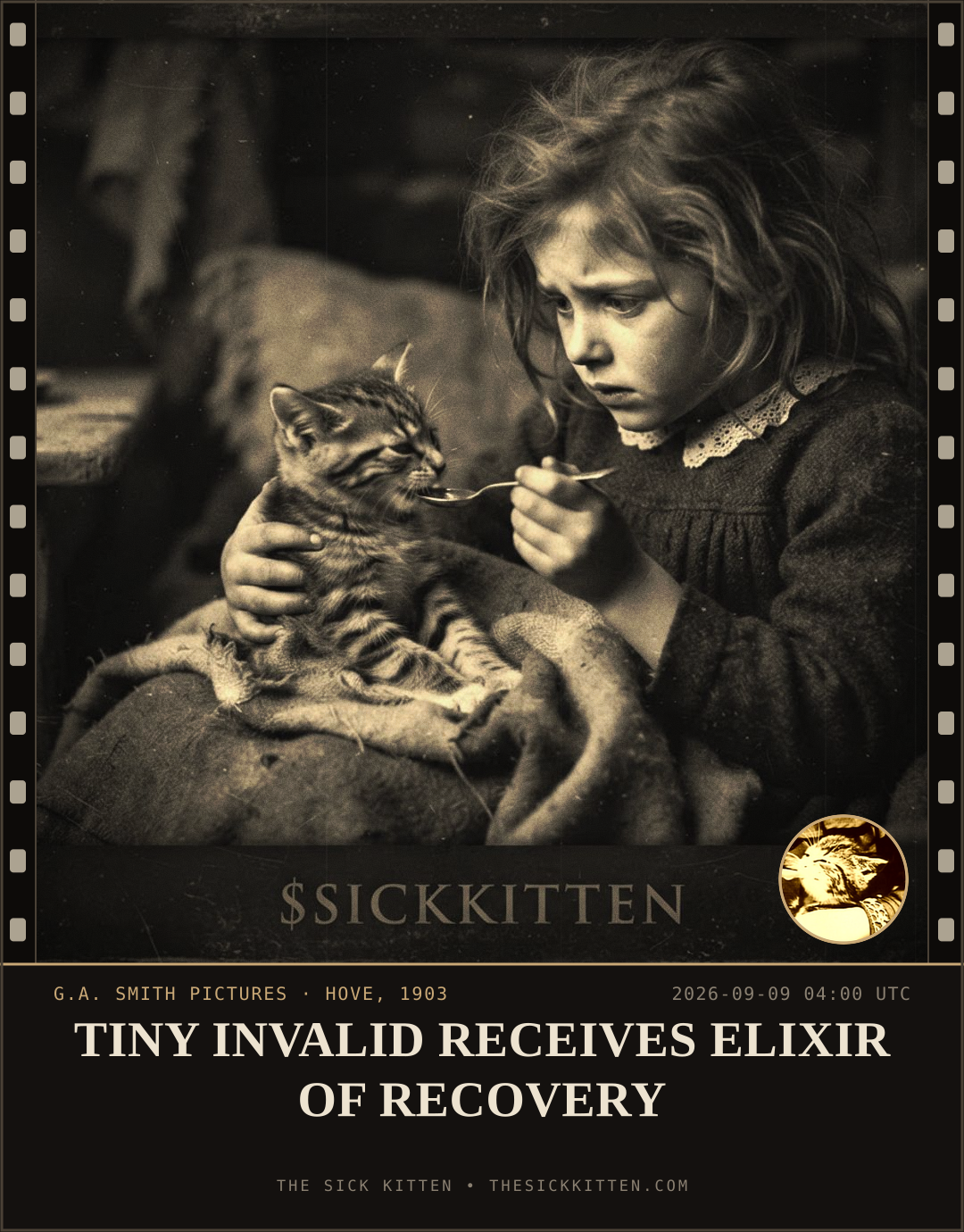 The Sick Kitten, frame no. 1066: TINY INVALID RECEIVES ELIXIR OF RECOVERY