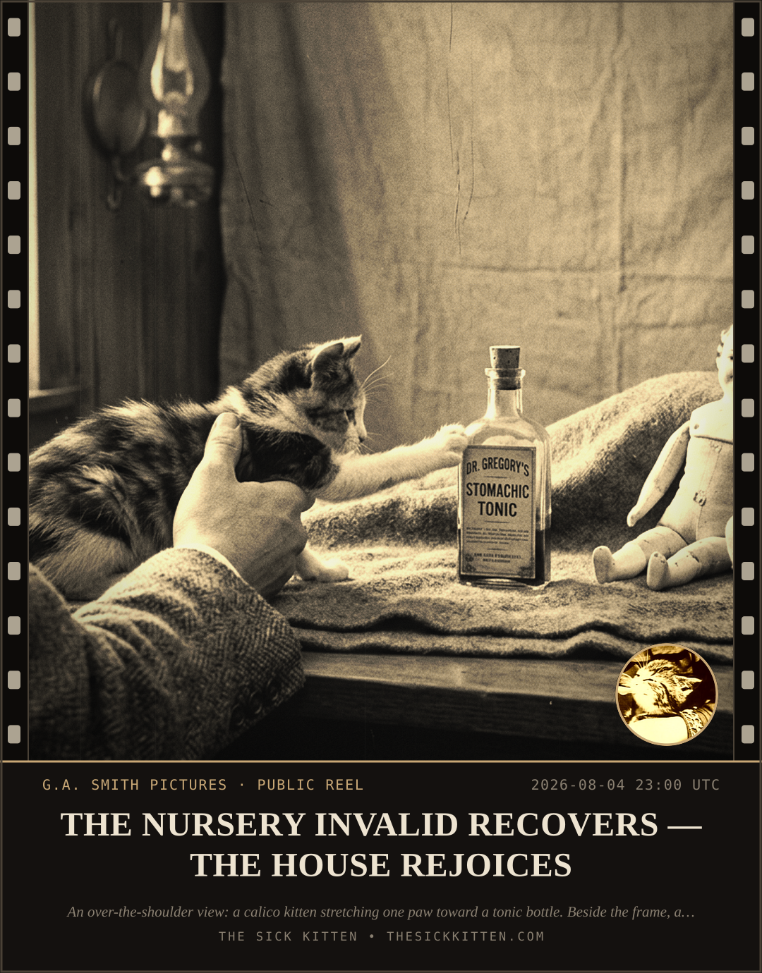 The Sick Kitten, frame no. 679: THE NURSERY INVALID RECOVERS — THE HOUSE REJOICES