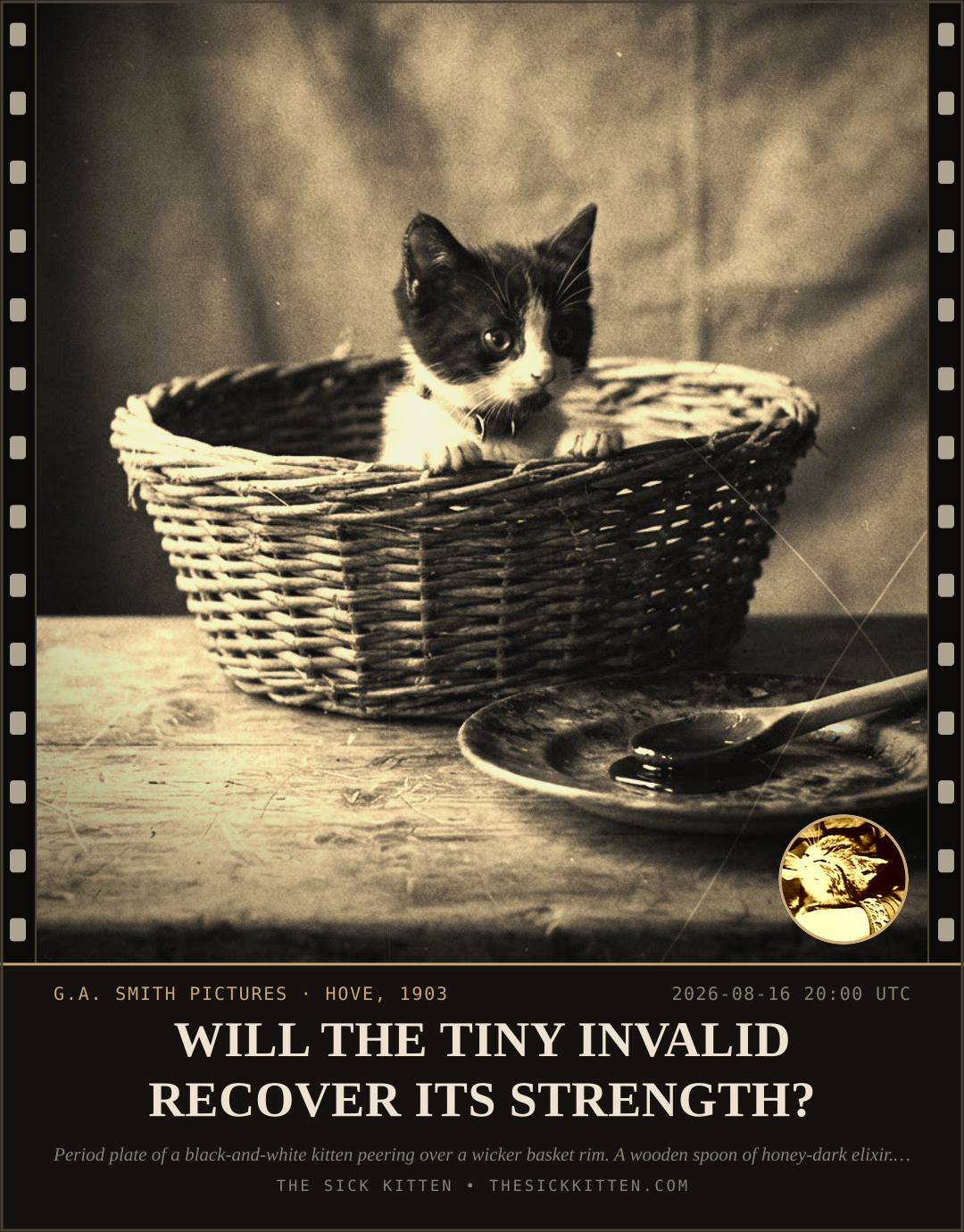 The Sick Kitten, frame no. 919: WILL THE TINY INVALID RECOVER ITS STRENGTH?